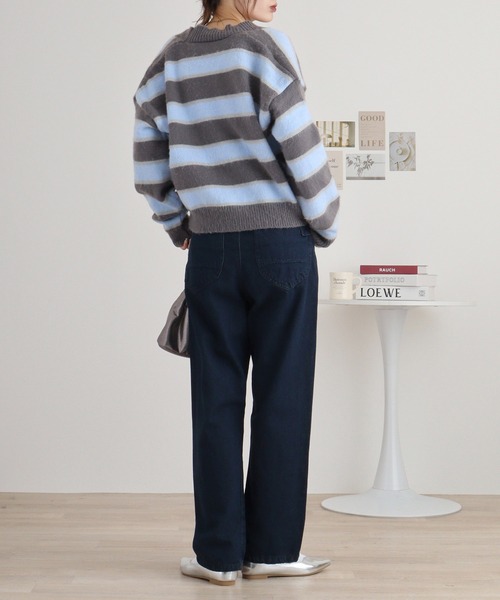 atONE(アットワン)の「デニムハイライズ デニムストレートパンツ 程よくゆるっとしたルーズシルエット(デニムパンツ・レディース・ネイビー/ワンウォッシュ/ブルー・L/LL/3L/4L/M)」の18枚目の写真
