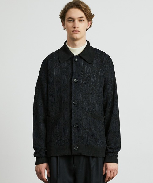 セール】ダブルメッシュ ペーパーヤーン ニットジャケット