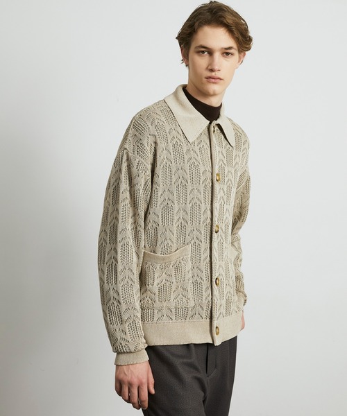 UNITED TOKYO（ユナイテッドトウキョウ）の「ダブルメッシュ ペーパーヤーン ニットジャケット（カーディガン/ボレロ・メンズ・オフホワイト/ブラック・1/2）」の22枚目の写真