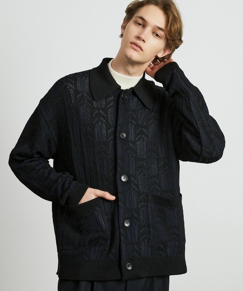 UNITED TOKYO（ユナイテッドトウキョウ）の「ダブルメッシュ ペーパーヤーン ニットジャケット（カーディガン/ボレロ・メンズ・オフホワイト/ブラック・1/2）」の18枚目の写真