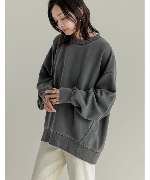 Re:EDIT（リエディ）の「スムースダンボールステッチプルオーバー（スウェット・レディース・ブラック/アイボリー/チャコールグレー/ブルー/ベージュ・MEDIUM/LARGE）」の4枚目の写真