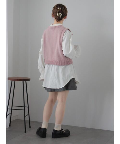 ehka sopo(エヘカソポ)の「リボンニットベスト(ベスト・レディース・グレー/キナリ/ピンク・F)」の14枚目の写真