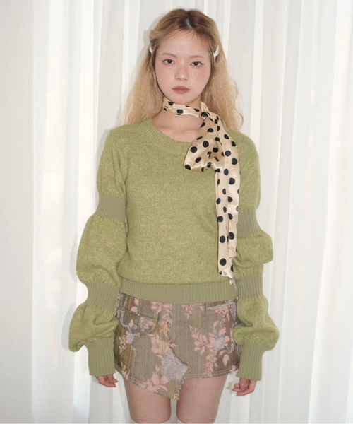 musubore(ムスボレ)の「puff puff sleeve knit / パフパフスリーブニット(ニット/セーター・レディース・グレー/ブラック/ピンク/カーキ・FREE)」の3枚目の写真