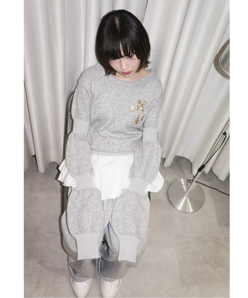 musubore(ムスボレ)の「puff puff sleeve knit / パフパフスリーブニット(ニット/セーター・レディース・グレー/ブラック/ピンク/カーキ・FREE)」の15枚目の写真