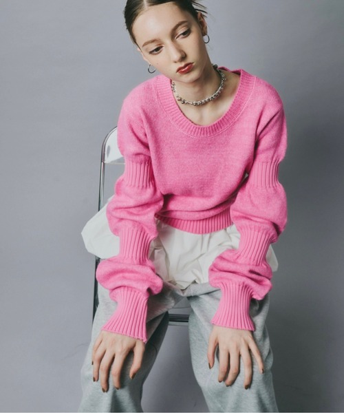 三連休限定値下げ☆Bibiy B.PUFF KNIT Pink 半袖 ニット puff puff sleeve knit / パフパフスリーブニット（ニット
