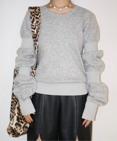 musubore(ムスボレ)の「puff puff sleeve knit / パフパフスリーブニット(ニット/セーター・レディース・グレー/ブラック/ピンク/カーキ・FREE)」の5枚目の写真
