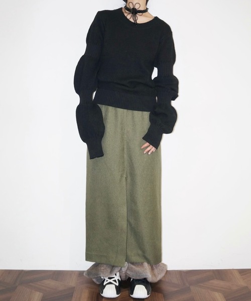 新品　パフスリーブニット　#Mのクローゼット セーター ニット トップス Vネック フロントクロス ショート丈