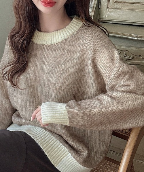 kolor カラー 21AW 異素材 ドッキング レイヤード ニット サイズ3 異素材ドッキングニットレイヤード風ニット : 四倉忠ショップ