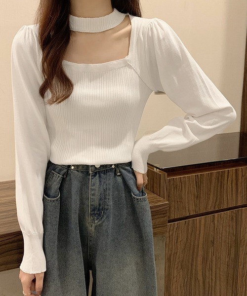 Miniministore(ミニミニストア)の「チョーカー風 リブニットトップス 韓国風(ニット/セーター・レディース・ロイヤルブルー/ホワイト/ブラック・FREE)」の6枚目の写真