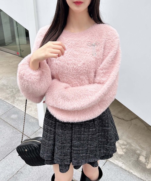 セール】リボンブローチ付フェザーニット（ニット/セーター）｜INGNI