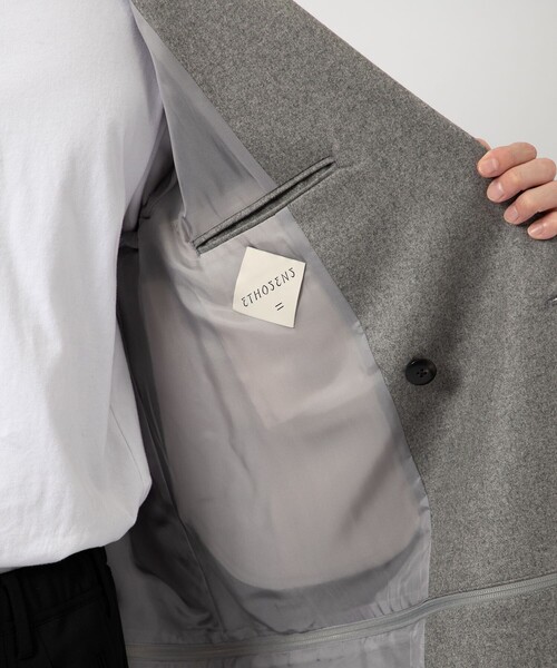 ETHOSENS(エトセンス)の「【ETHOSENS/エトセンス】Flannel 3way coat(チェスターコート・メンズ・ライトグレー/ブラック・1/2)」の19枚目の写真