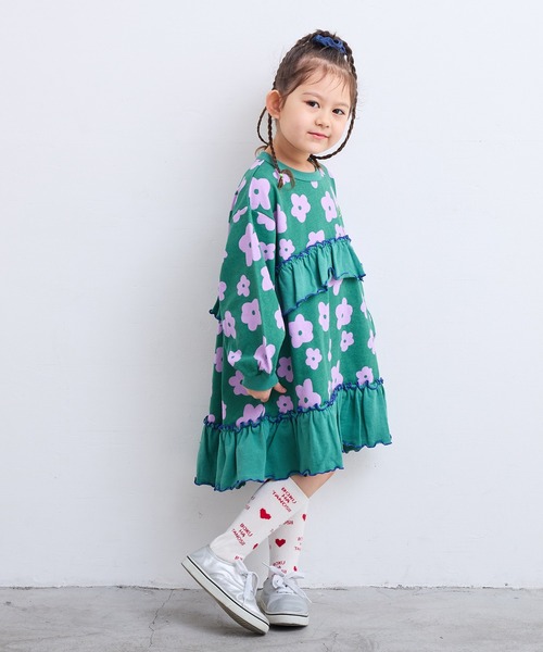 MARKEY'S(マーキーズ)の「フラワープリントフリルワンピース(ワンピース・キッズ・オフホワイト/チャコール/グリーン・100/110/90/150/140/130/120)」の12枚目の写真