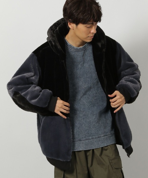 LAKOLE（ラコレ）の「切替ファーフードブルゾン/147390（ブルゾン・メンズ・チャコール/ホワイト/ブルー・MEDIUM/LARGE/X-LARGE）」の3枚目の写真