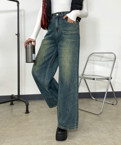 non-hedge(ノンヘッジ)の「デニムストレートパンツ(デニムパンツ・レディース・ブルー/ブラック・S/M/L)」の2枚目の写真