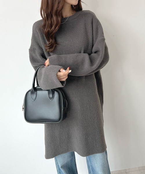 Futier land(フューティアランド)の「【前後2way】zip付ミニ丈ニットワンピース(ワンピース・レディース・ブラック/チャコールグレー/ボルドー/モカ/ライトグレー・FREE)」の3枚目の写真