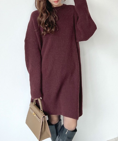 Futier land(フューティアランド)の「【前後2way】zip付ミニ丈ニットワンピース(ワンピース・レディース・ブラック/チャコールグレー/ボルドー/モカ/ライトグレー・FREE)」の5枚目の写真