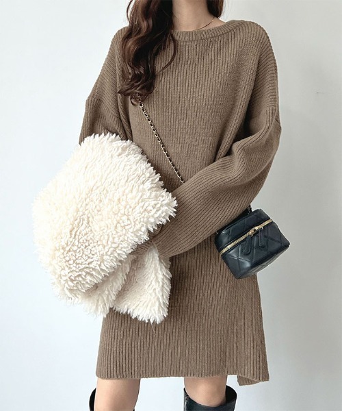 Futier land(フューティアランド)の「【前後2way】zip付ミニ丈ニットワンピース(ワンピース・レディース・ブラック/チャコールグレー/ボルドー/モカ/ライトグレー・FREE)」の12枚目の写真