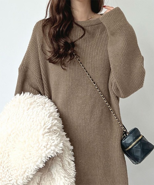 Futier land(フューティアランド)の「【前後2way】zip付ミニ丈ニットワンピース(ワンピース・レディース・ブラック/チャコールグレー/ボルドー/モカ/ライトグレー・FREE)」の13枚目の写真