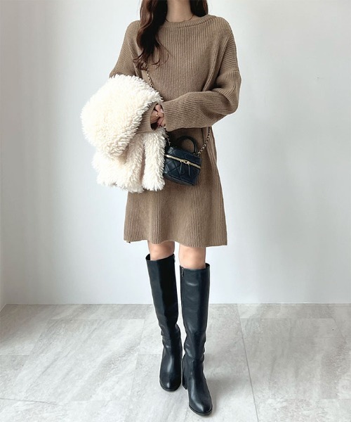 Futier land(フューティアランド)の「【前後2way】zip付ミニ丈ニットワンピース(ワンピース・レディース・ブラック/チャコールグレー/ボルドー/モカ/ライトグレー・FREE)」の14枚目の写真