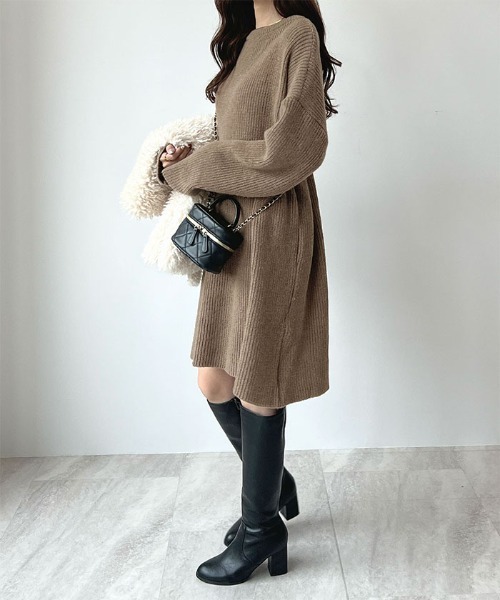 Futier land(フューティアランド)の「【前後2way】zip付ミニ丈ニットワンピース(ワンピース・レディース・ブラック/チャコールグレー/ボルドー/モカ/ライトグレー・FREE)」の16枚目の写真