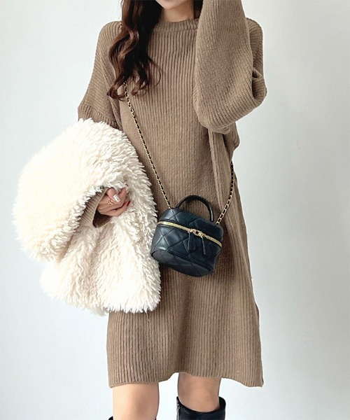 Futier land(フューティアランド)の「【前後2way】zip付ミニ丈ニットワンピース(ワンピース・レディース・ブラック/チャコールグレー/ボルドー/モカ/ライトグレー・FREE)」の17枚目の写真