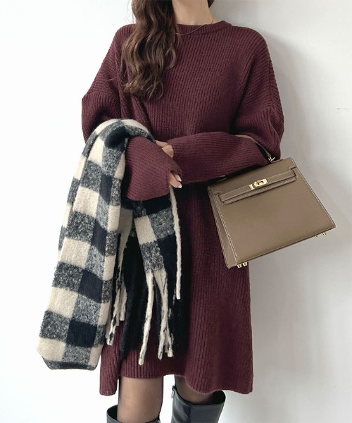 Futier land(フューティアランド)の「【前後2way】zip付ミニ丈ニットワンピース(ワンピース・レディース・ブラック/チャコールグレー/ボルドー/モカ/ライトグレー・FREE)」の19枚目の写真