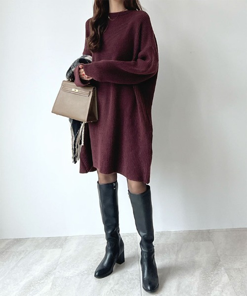 Futier land(フューティアランド)の「【前後2way】zip付ミニ丈ニットワンピース(ワンピース・レディース・ブラック/チャコールグレー/ボルドー/モカ/ライトグレー・FREE)」の21枚目の写真