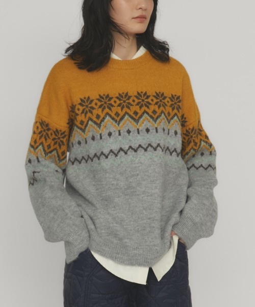 MERLOT(メルロー)の「ノルディックルーズニット(ニット/セーター・レディース・チャコールグレー/マスタード/ライトブルー・FREE)」の3枚目の写真