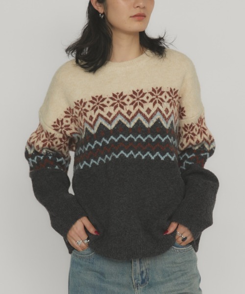 MERLOT(メルロー)の「ノルディックルーズニット(ニット/セーター・レディース・チャコールグレー/マスタード/ライトブルー・FREE)」の13枚目の写真