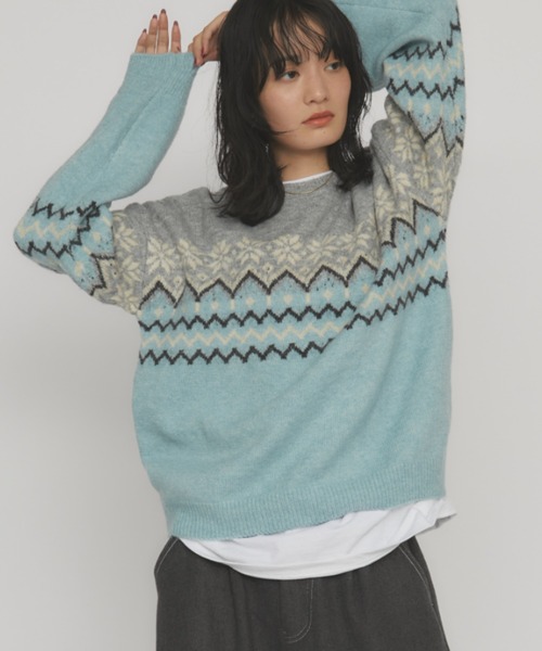 MERLOT(メルロー)の「ノルディックルーズニット(ニット/セーター・レディース・チャコールグレー/マスタード/ライトブルー・FREE)」の4枚目の写真