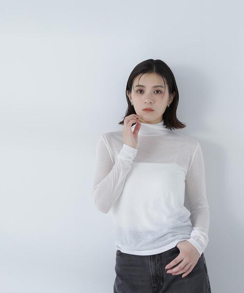 NATURAL BEAUTY BASIC(ナチュラルビューティーベーシック)の「◇ハイネックシアーカットソー(Tシャツ/カットソー・レディース・オフホワイト/イエロー/ベージュ/ピンク・FREE)」の7枚目の写真
