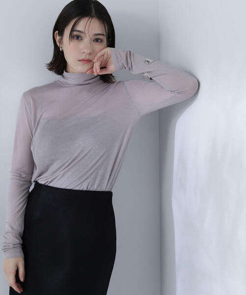 NATURAL BEAUTY BASIC（ナチュラルビューティーベーシック）の「◇ハイネックシアーカットソー（Tシャツ/カットソー・レディース・オフホワイト/ベージュ/イエロー/ピンク・FREE）」の16枚目の写真