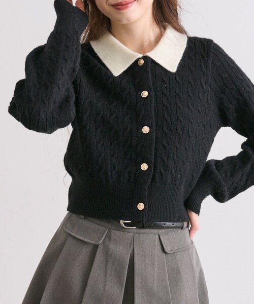 OLIVE des OLIVE（オリーブデオリーブ）の「【完売カラー再販開始！】金ボタンケーブル衿カーデ（カーディガン/ボレロ・レディース・オフホワイト/マルチ/ブラック/トップグレー・FREE）」の13枚目の写真