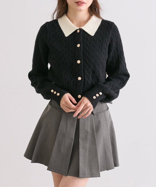 OLIVE des OLIVE（オリーブデオリーブ）の「【完売カラー再販開始！】金ボタンケーブル衿カーデ（カーディガン/ボレロ・レディース・オフホワイト/マルチ/ブラック/トップグレー・FREE）」の14枚目の写真