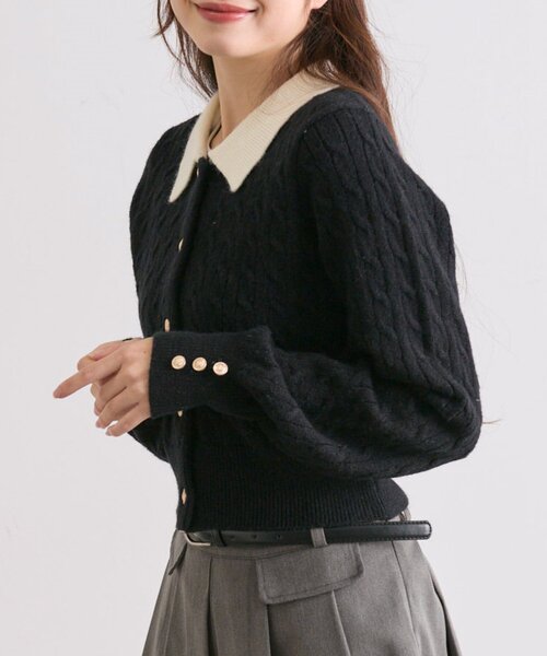 OLIVE des OLIVE（オリーブデオリーブ）の「【完売カラー再販開始！】金ボタンケーブル衿カーデ（カーディガン/ボレロ・レディース・オフホワイト/マルチ/ブラック/トップグレー・FREE）」の15枚目の写真