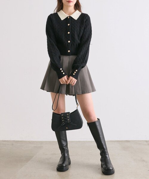 OLIVE des OLIVE（オリーブデオリーブ）の「【完売カラー再販開始！】金ボタンケーブル衿カーデ（カーディガン/ボレロ・レディース・オフホワイト/マルチ/ブラック/トップグレー・FREE）」の16枚目の写真