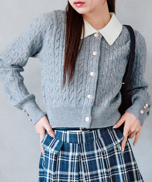 OLIVE des OLIVE（オリーブデオリーブ）の「【完売カラー再販開始！】金ボタンケーブル衿カーデ（カーディガン/ボレロ・レディース・オフホワイト/マルチ/ブラック/トップグレー・FREE）」の21枚目の写真