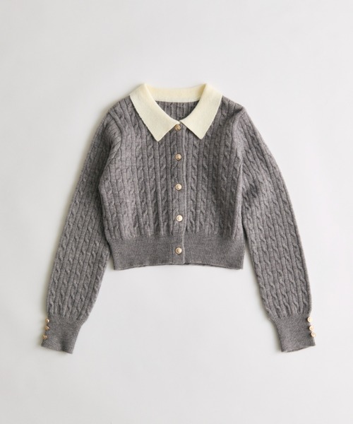 OLIVE des OLIVE（オリーブデオリーブ）の「【完売カラー再販開始！】金ボタンケーブル衿カーデ（カーディガン/ボレロ・レディース・オフホワイト/マルチ/ブラック/トップグレー・FREE）」の10枚目の写真