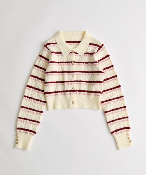 OLIVE des OLIVE（オリーブデオリーブ）の「【完売カラー再販開始！】金ボタンケーブル衿カーデ（カーディガン/ボレロ・レディース・オフホワイト/マルチ/ブラック/トップグレー・FREE）」の9枚目の写真