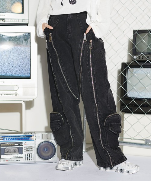 ジップデザインオーバーダイデニム