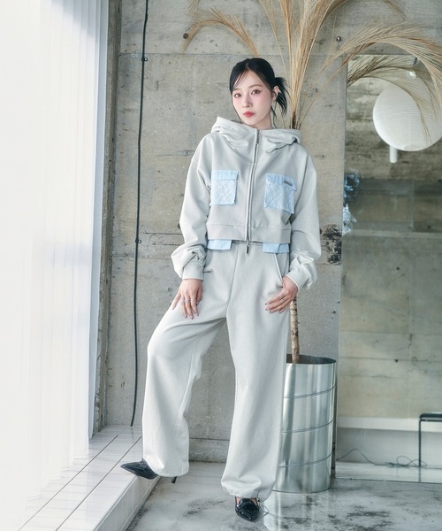 ANDGEEBEE(アンジービー)の「シャツポケットラメパーカー(パーカー・レディース・グレー/オートミール・FREE)」の18枚目の写真