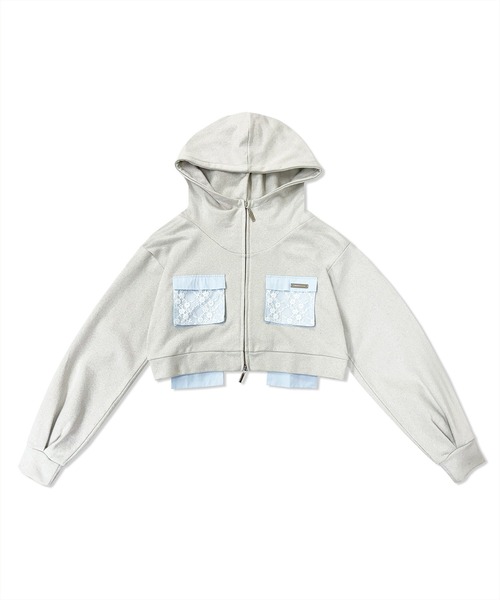 ANDGEEBEE(アンジービー)の「シャツポケットラメパーカー(パーカー・レディース・グレー/オートミール・FREE)」の10枚目の写真