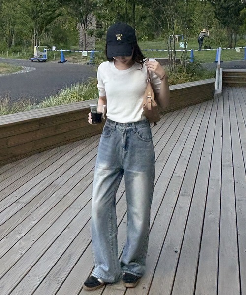 CHAN ME(チャンミ)の「ラウンドネック半袖リブニット(ニット/セーター・レディース・ブラック/ホワイト/ベージュ/グレイッシュベージュ/グレー/ネイビー・MEDIUM/LARGE/X-LARGE)」の12枚目の写真