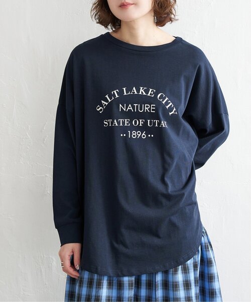 notch.(ノッチ)の「シルケット風オーバーロゴロンT(Tシャツ/カットソー・レディース・オフホワイト/ネイビー・M)」の2枚目の写真