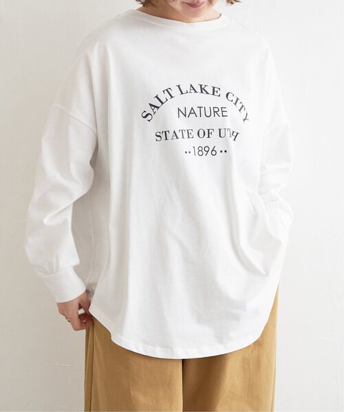 notch.(ノッチ)の「シルケット風オーバーロゴロンT(Tシャツ/カットソー・レディース・オフホワイト/ネイビー・M)」の6枚目の写真