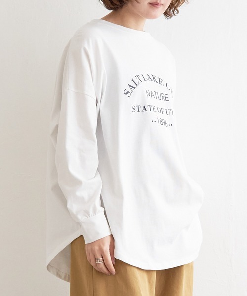 notch.(ノッチ)の「シルケット風オーバーロゴロンT(Tシャツ/カットソー・レディース・オフホワイト/ネイビー・M)」の5枚目の写真