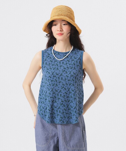 BEAMS BOY（ビームスボーイ）の「フラワー サーマル ノースリーブ（タンクトップ・レディース・ブルー/アイボリー・ONE SIZE）」の2枚目の写真
