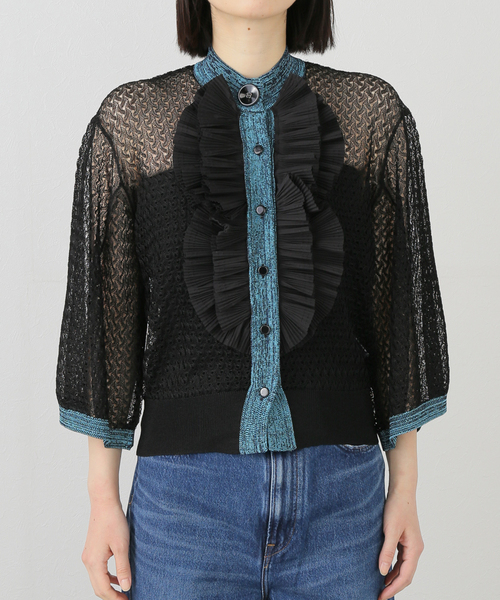 TOGA PULLA（トーガ　プルラ）の「TOGA PULLA LACE KNIT CARDIGAN TP251-X0204：カーディガン（ニット/セーター・レディース・ブラック・38）」の2枚目の写真