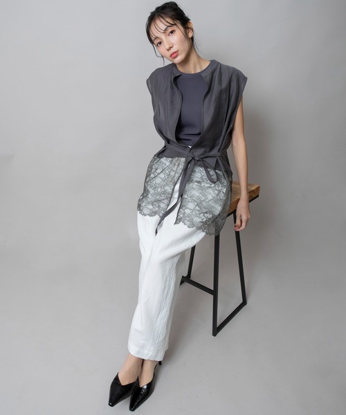 Munich（ミューニック）の「レースドッキングジレ（シャツ/ブラウス・レディース・ホワイト/ブラック/ダークグレー・FREE）」の11枚目の写真