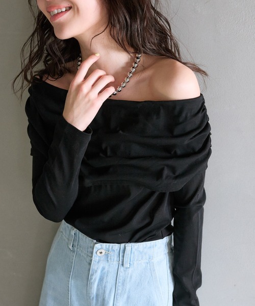 tシャツ 「女子力UP！」シアーオフショルカットソー レディース セール】【女子力UP！】シアーオフショルカットソー（Tシャツ